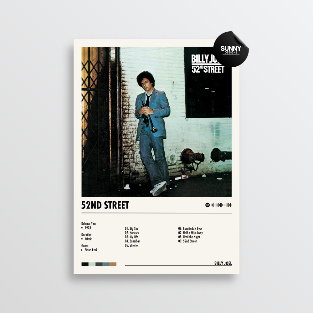 Billy Joel 52nd Street merch custom album cover poster music poster personalized gifts poster mockup poster template album posters for wall Sunny Designs Poster 