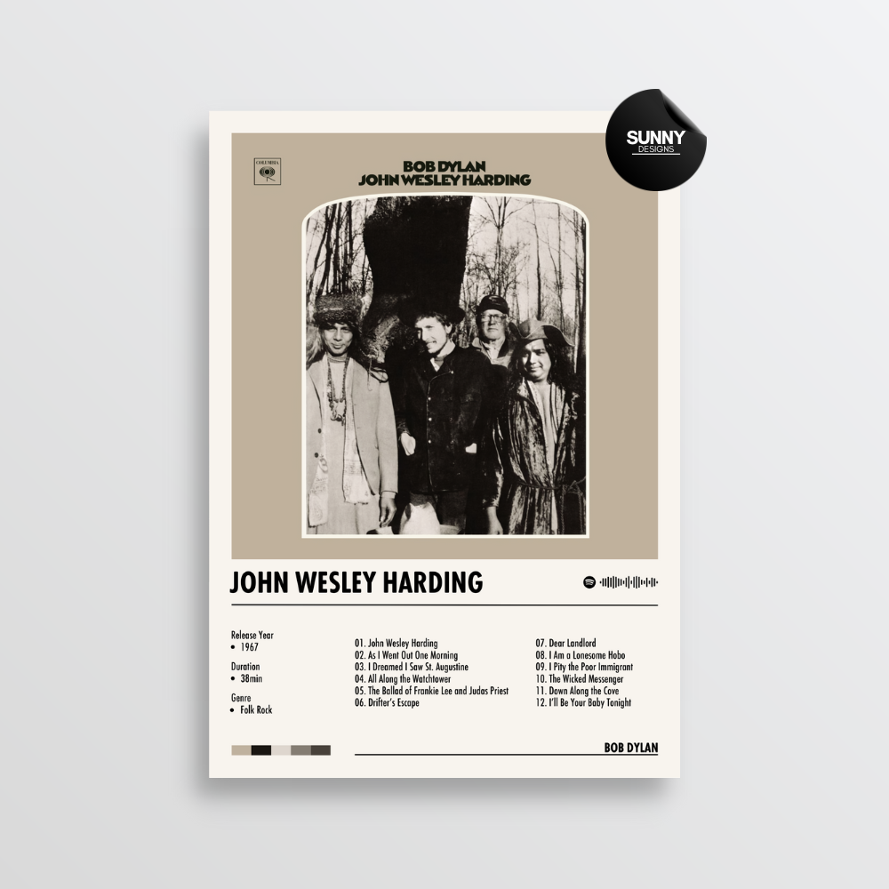 Bob Dylan John Wesley Harding merch custom album cover poster music poster personalized gifts poster mockup poster template album posters for wall Sunny Designs Poster 