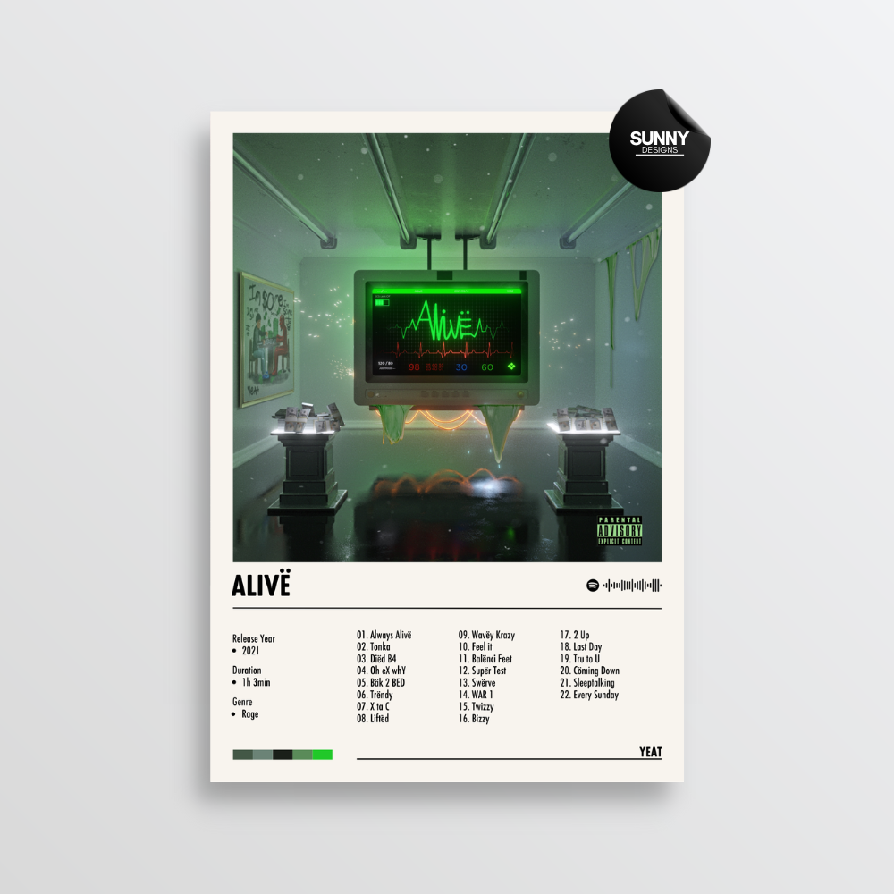 Yeat Alive merch custom album cover poster music poster personalized gifts poster mockup poster template album posters for wall Sunny Designs Poster
