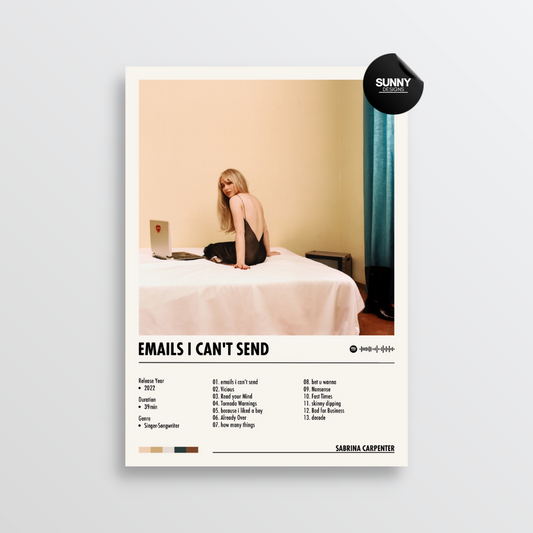 Sabrina Carpenter emails i can't send merch custom album cover poster music poster personalized gifts poster mockup poster template album posters for wall Sunny Designs Poster 