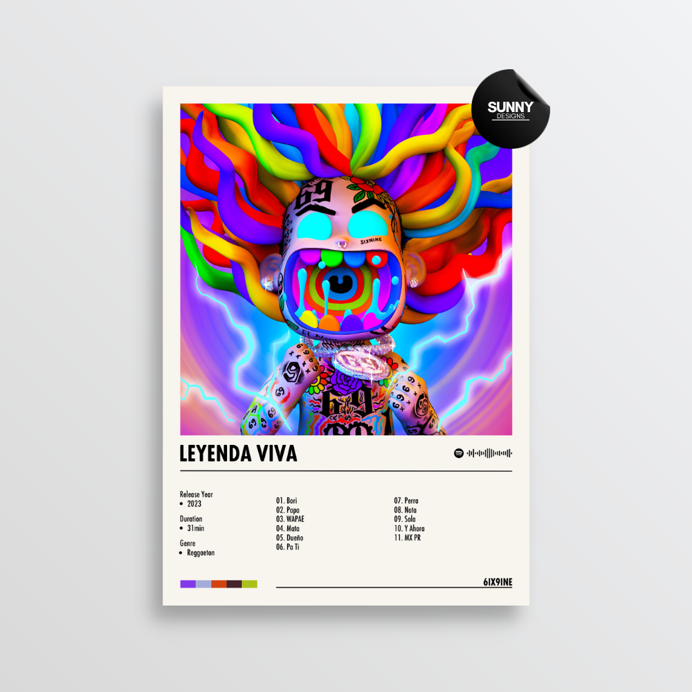 6ix9ine Leyenda Viva merch custom album cover poster music poster personalized gifts poster mockup poster template album posters for wall Sunny Designs Poster 