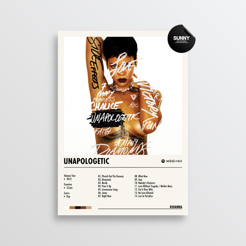 Rihanna Unapologetic merch custom album cover poster music poster personalized gifts poster mockup poster template album posters for wall Sunny Designs Poster 