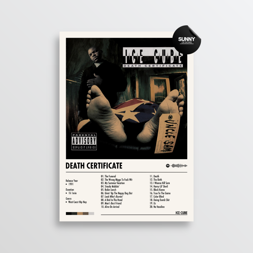 Ice Cube Death Certificate merch custom album cover poster music poster personalized gifts poster mockup poster template album posters for wall Sunny Designs Poster 