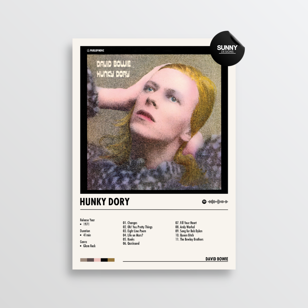 David Bowie Hunky Dory merch custom album cover poster music poster personalized gifts poster mockup poster template album posters for wall Sunny Designs Poster 