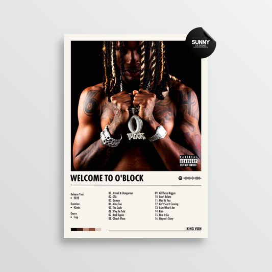 King Von Welcome to O'Block merch custom album cover poster music poster personalized gifts poster mockup poster template album posters for wall Sunny Designs Poster 