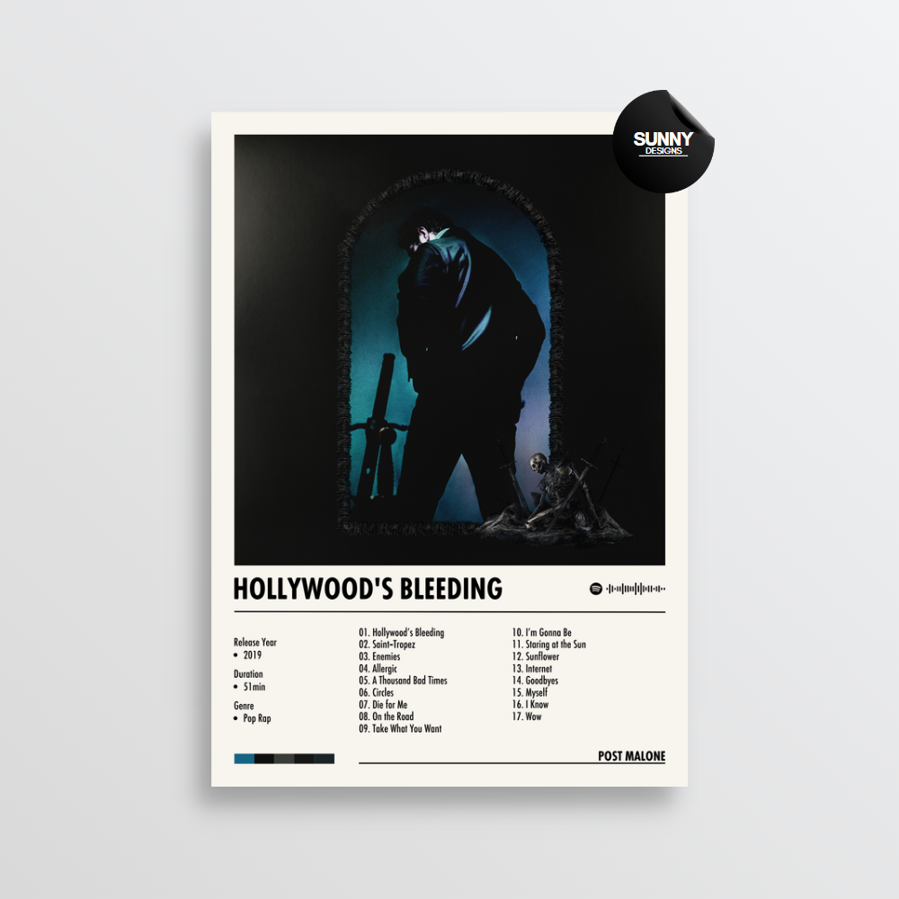 Post Malone Hollywood's Bleeding merch custom album cover poster music poster personalized gifts poster mockup poster template Sunny Designs Poster