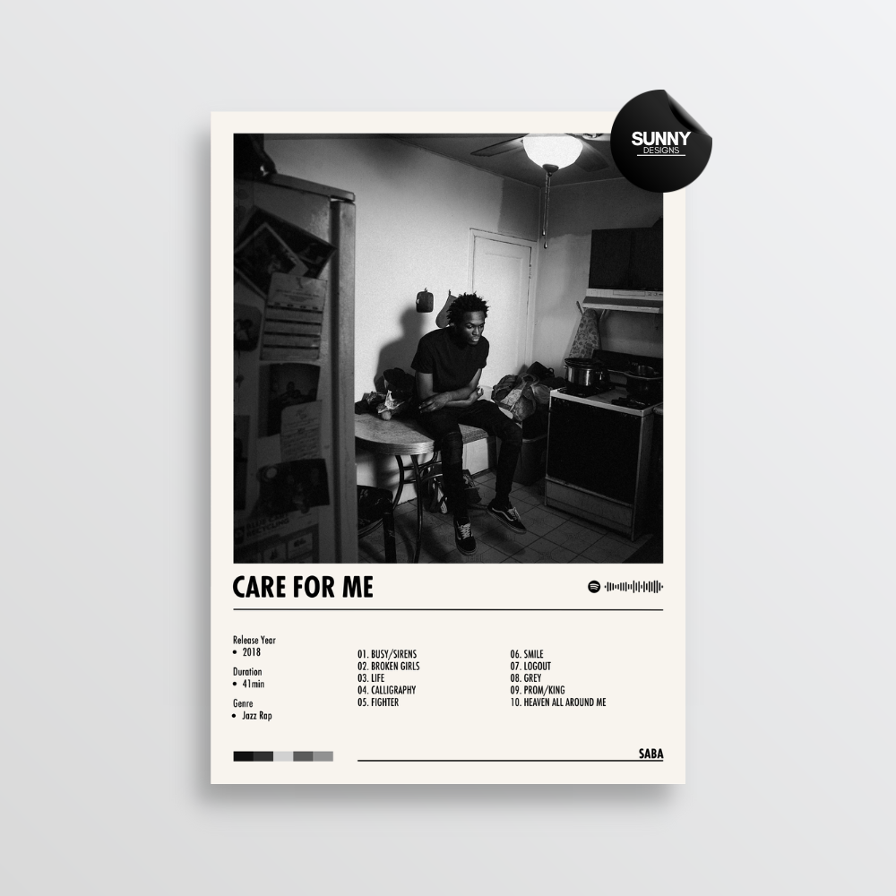 Saba CARE FOR ME merch custom album cover poster music poster personalized gifts poster mockup poster template album posters for wall tracklist Sunny Designs Poster
