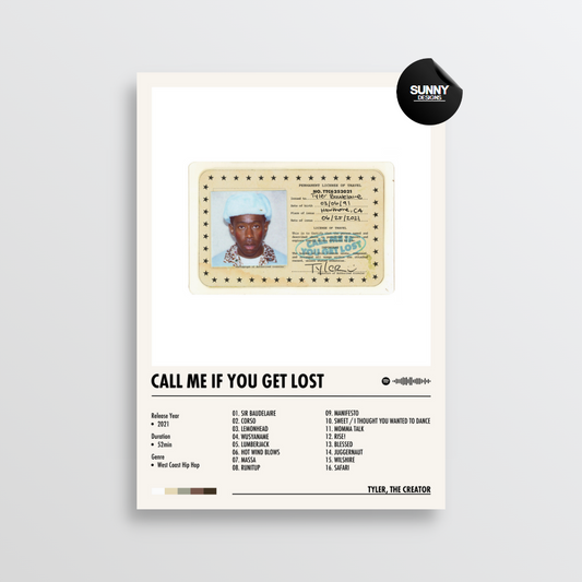 Tyler the Creator CALL ME IF YOU GET LOST merch custom album cover poster music poster personalized gifts poster mockup poster template Sunny Designs Poster