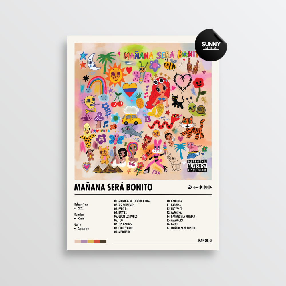 KAROL G MANANA SERA BONITO merch custom album cover poster music poster personalized gifts poster mockup poster template album posters for wall Sunny Designs Poster 