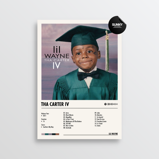 Lil Wayne Tha Carter 4 merch custom album cover poster music poster personalized gifts poster mockup poster template album posters for wall tracklist Sunny Designs Poster
