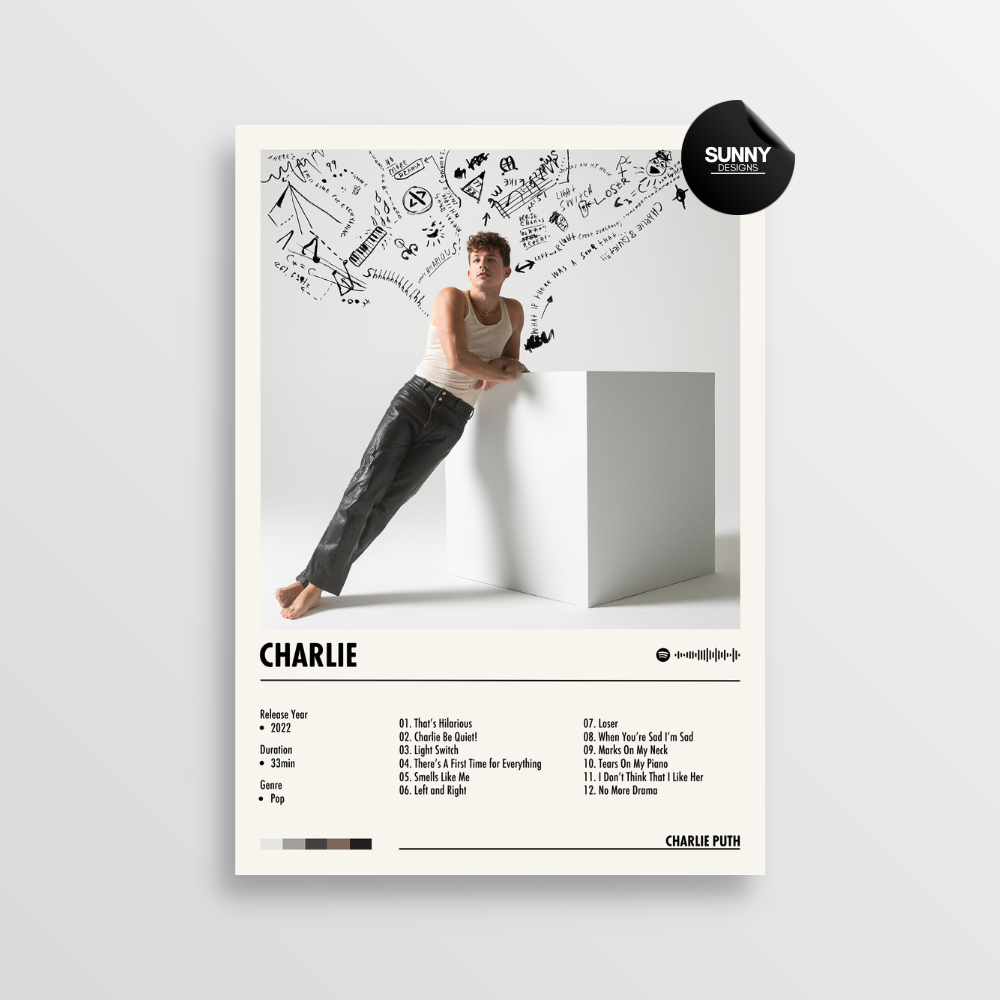 Charlie Puth CHARLIE merch custom album cover poster music poster personalized gifts poster mockup poster template album posters for wall Sunny Designs Poster 