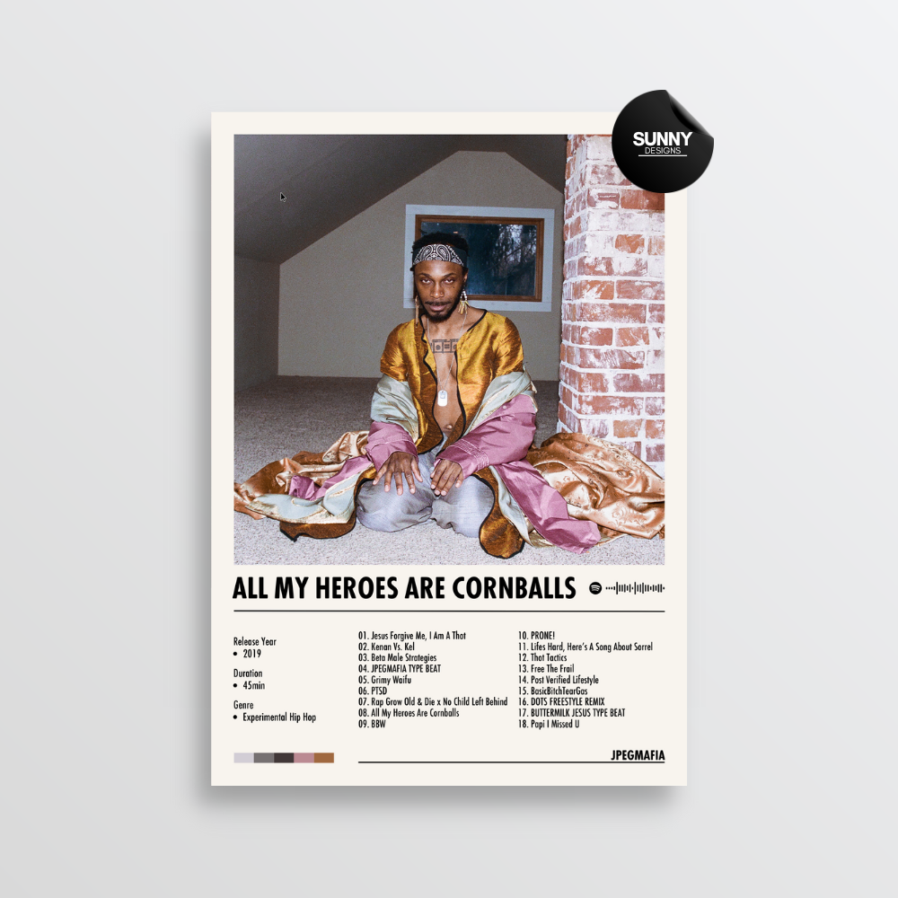 JPEGMAFIA All My Heroes Are Cornballs merch custom album cover poster music poster personalized gifts poster mockup poster template album posters for wall Sunny Designs Poster 