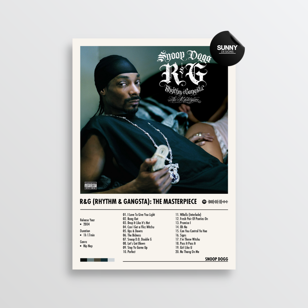 Snoop Dogg R&G (Rhythm & Gangsta): The Masterpiece merch custom album cover poster music poster personalized gifts poster mockup poster template album posters for wall Sunny Designs Poster 