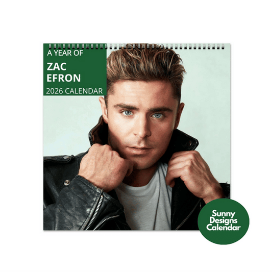 Zac Efron 2026 Wall Calendar - Sunny Designs Posters Celebrity Wall Art - Unique Gift - Celebrity Calendar Planner Desk 