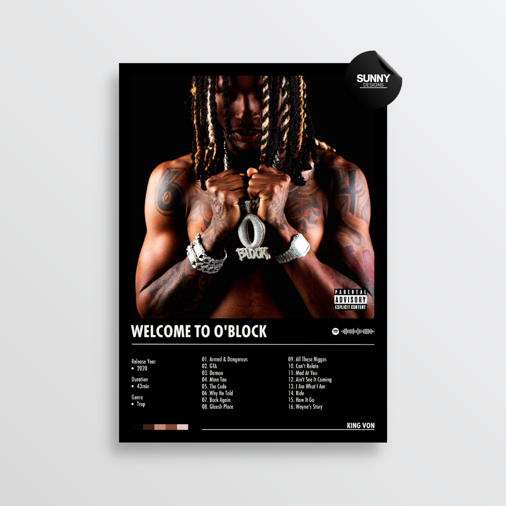 King Von Welcome to O'Block merch custom album cover poster music poster personalized gifts poster mockup poster template album posters for wall Sunny Designs Poster 