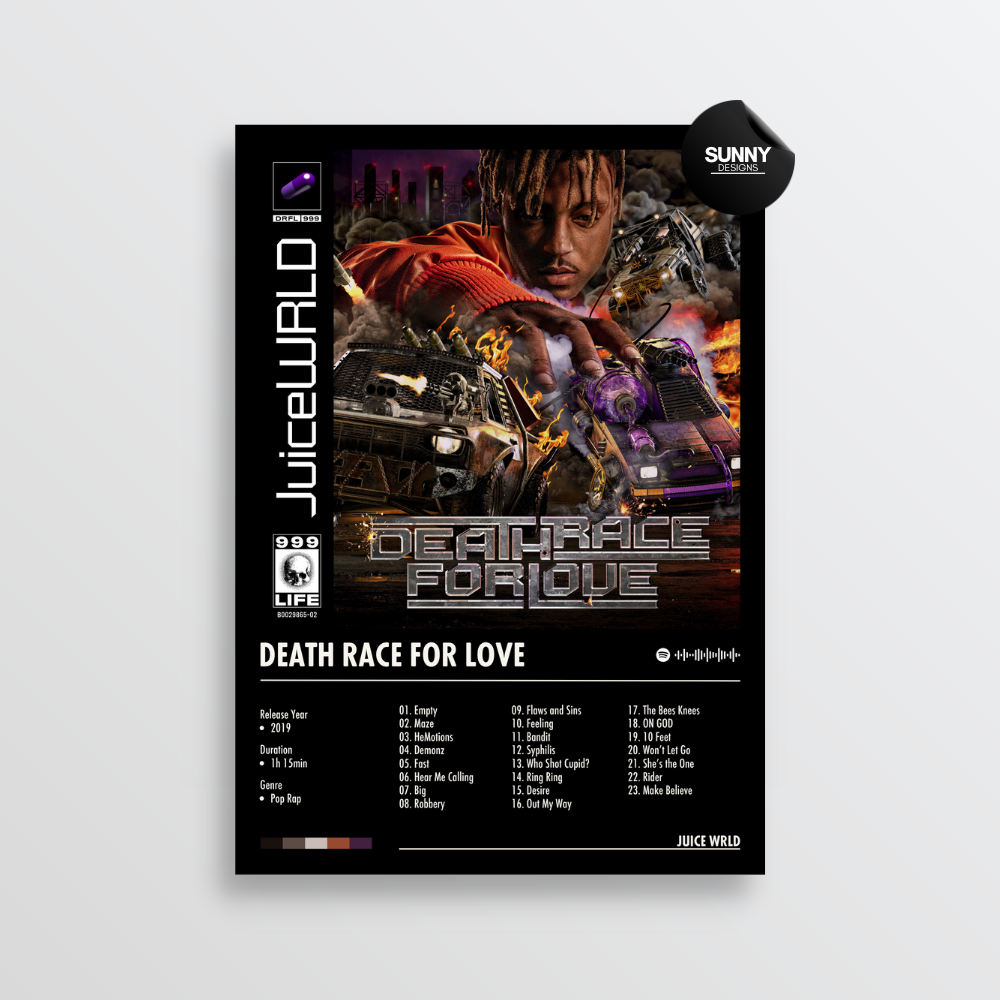 Juice WRLD Death Race For Love merch custom album cover poster music poster personalized gifts poster mockup poster template album posters for wall tracklist Sunny Designs Poster
