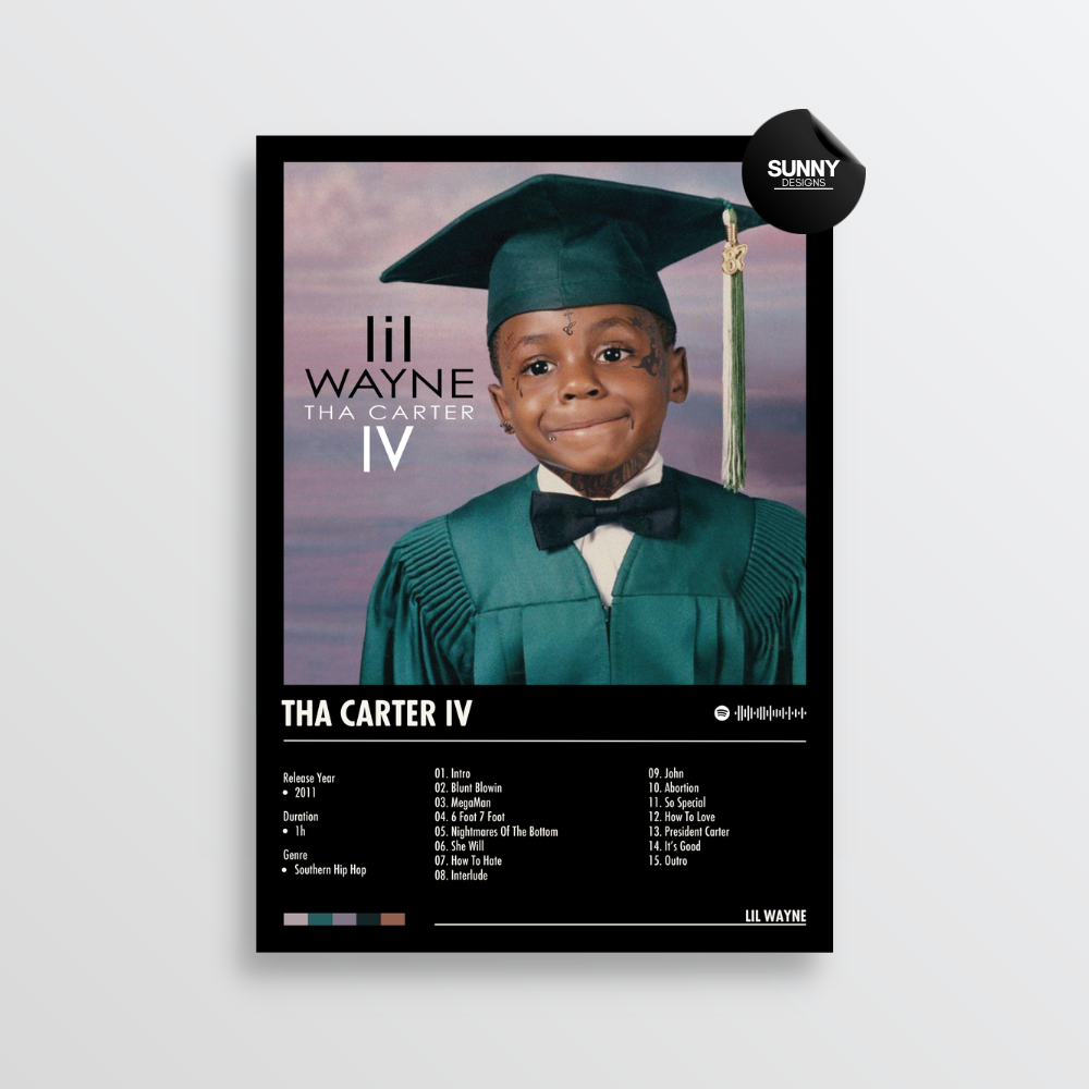 Lil Wayne Tha Carter 4 merch custom album cover poster music poster personalized gifts poster mockup poster template album posters for wall tracklist Sunny Designs Poster
