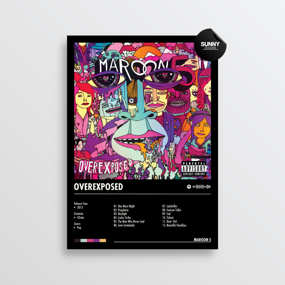 Maroon 5 Overexposed merch custom album cover poster music poster personalized gifts poster mockup poster template album posters for wall Sunny Designs Poster 