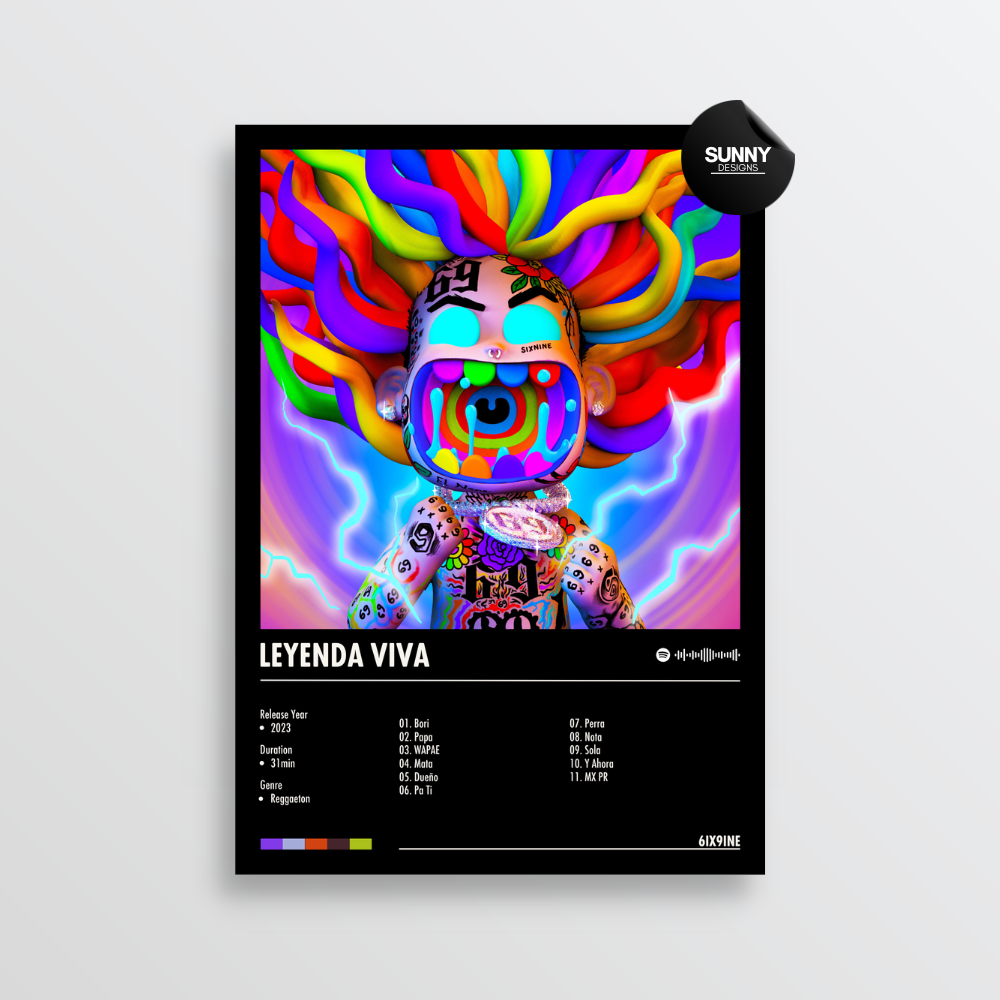 6ix9ine Leyenda Viva merch custom album cover poster music poster personalized gifts poster mockup poster template album posters for wall Sunny Designs Poster 