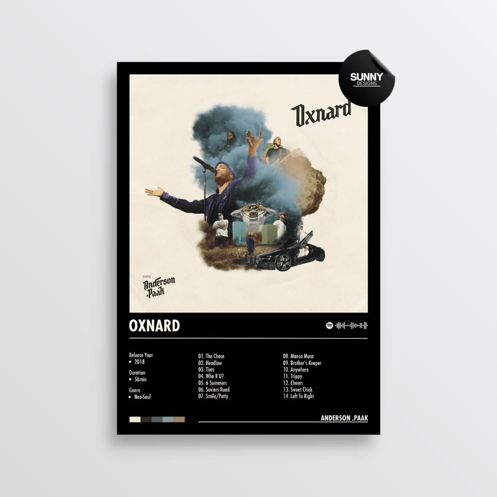 Anderson Paak Oxnard merch custom album cover poster music poster personalized gifts poster mockup poster template album posters for wall Sunny Designs Poster 