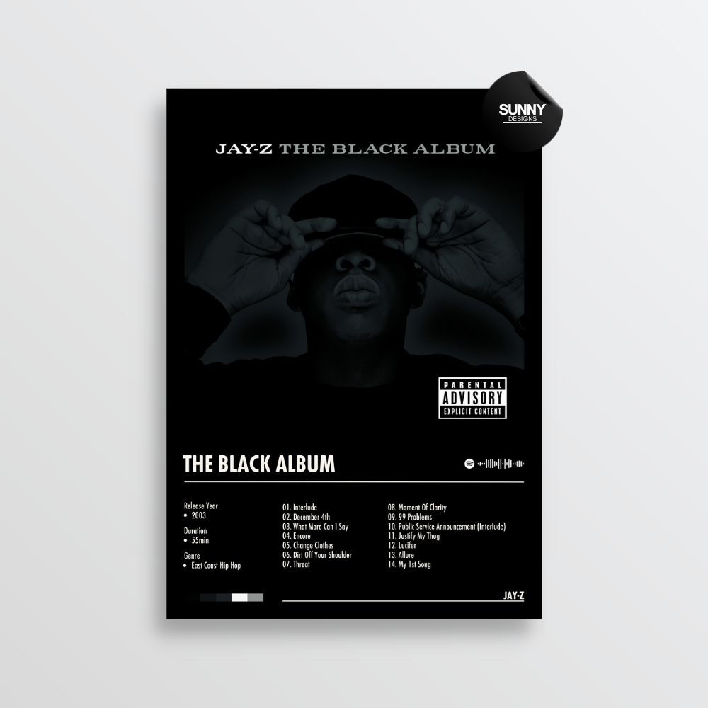 JAY Z The Black Album merch custom album cover poster music poster personalized gifts poster mockup poster template album posters for wall Sunny Designs Poster 