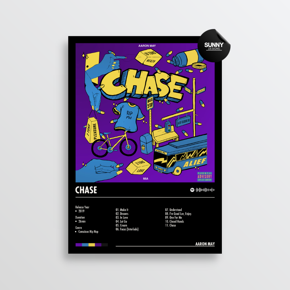 Aaron May CHASE merch custom album cover poster music poster personalized gifts poster mockup poster template album posters for wall tracklist Sunny Designs Poster
