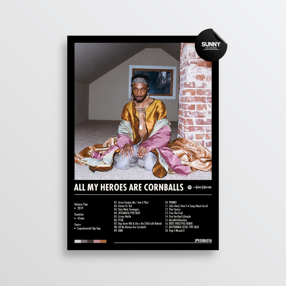 JPEGMAFIA All My Heroes Are Cornballs merch custom album cover poster music poster personalized gifts poster mockup poster template album posters for wall Sunny Designs Poster 