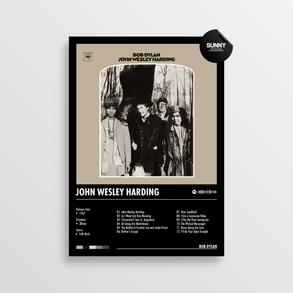 Bob Dylan John Wesley Harding merch custom album cover poster music poster personalized gifts poster mockup poster template album posters for wall Sunny Designs Poster 