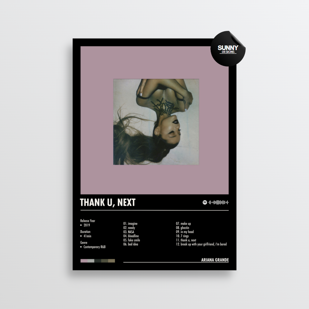 Ariana Grande thank u, next merch custom album cover poster music poster personalized gifts poster mockup poster template Sunny Designs Poster 