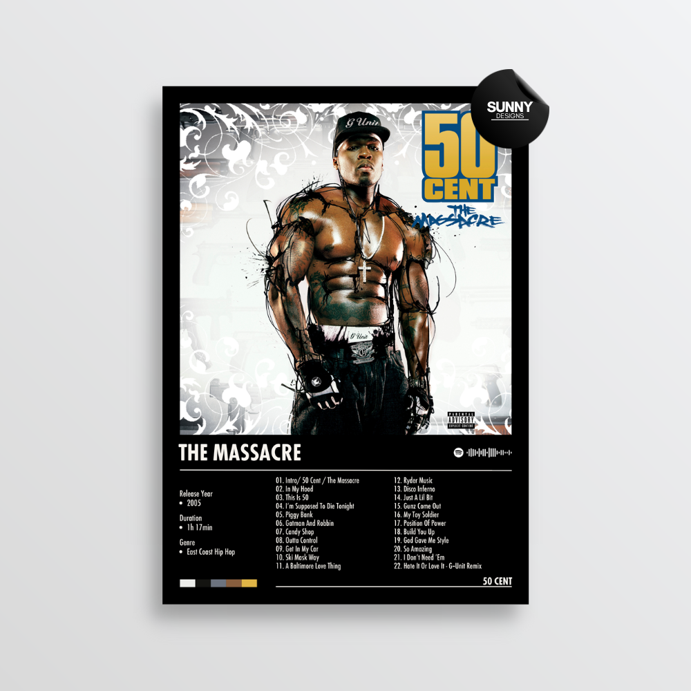 50 Cent The Massacre merch custom album cover poster music poster personalized gifts poster mockup poster template album posters for wall tracklist Sunny Designs Poster
