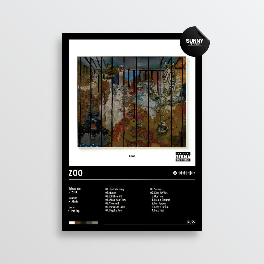 Russ ZOO merch custom album cover poster music poster personalized gifts poster mockup poster template album posters for wall Sunny Designs Poster 