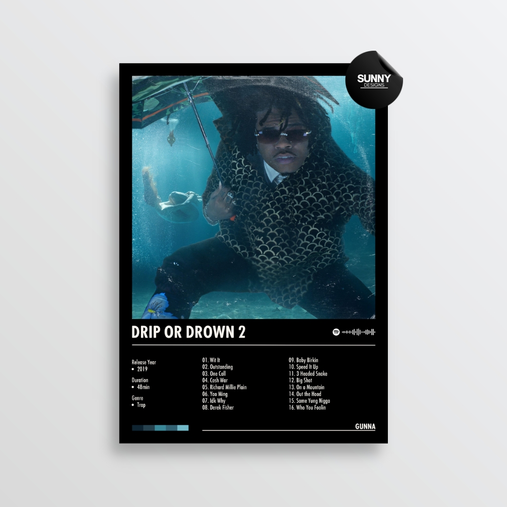 Gunna Drip or Drown 2 merch custom album cover poster music poster personalized gifts poster mockup poster template album posters for wall Sunny Designs Poster 