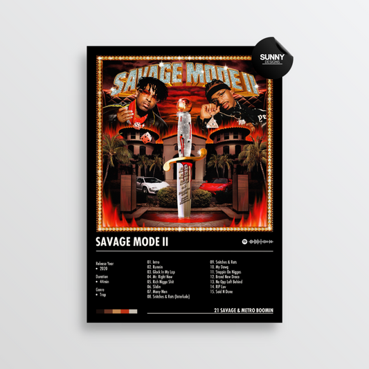 21 Savage & Metro Boomin SAVAGE MODE II  merch custom album cover poster music poster personalized gifts poster mockup poster template Sunny Designs Poster 
