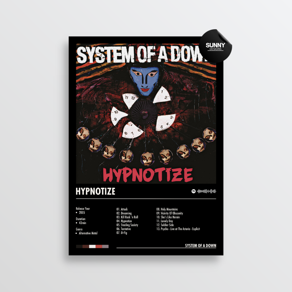 System Of A Down Hypnotize merch custom album cover poster music poster personalized gifts poster mockup poster template album posters for wall Sunny Designs Poster
