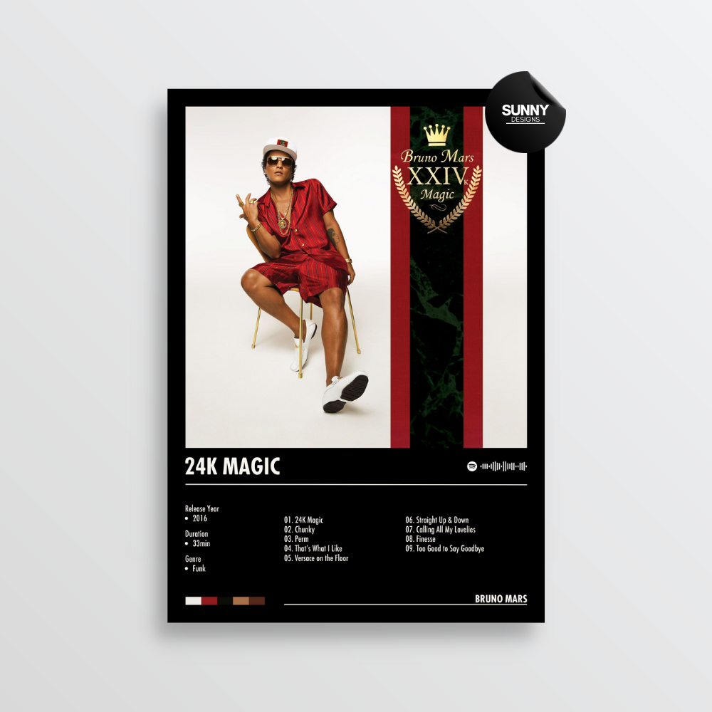 Bruno Mars 24K Magic merch custom album cover poster music poster personalized gifts poster mockup poster template album posters for wall Sunny Designs Poster 