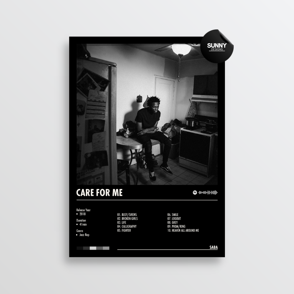 Saba CARE FOR ME merch custom album cover poster music poster personalized gifts poster mockup poster template album posters for wall tracklist Sunny Designs Poster
