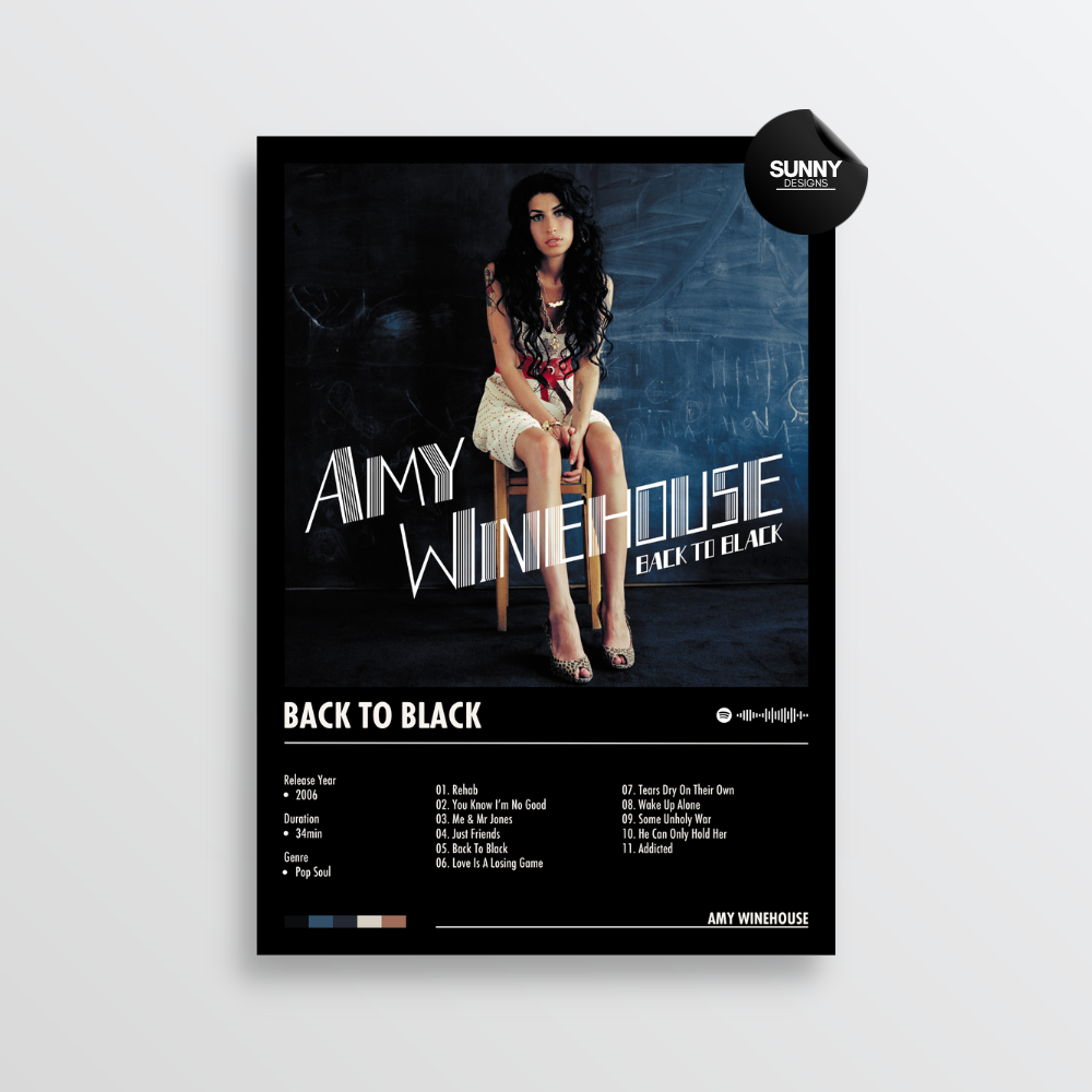 Amy Winehouse Back To Black merch custom album cover poster music poster personalized gifts poster mockup poster template album posters for wall Sunny Designs Poster 