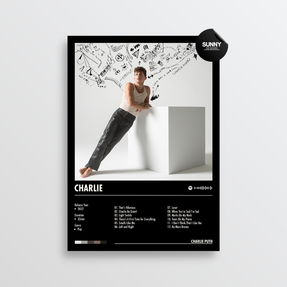 Charlie Puth CHARLIE merch custom album cover poster music poster personalized gifts poster mockup poster template album posters for wall Sunny Designs Poster 