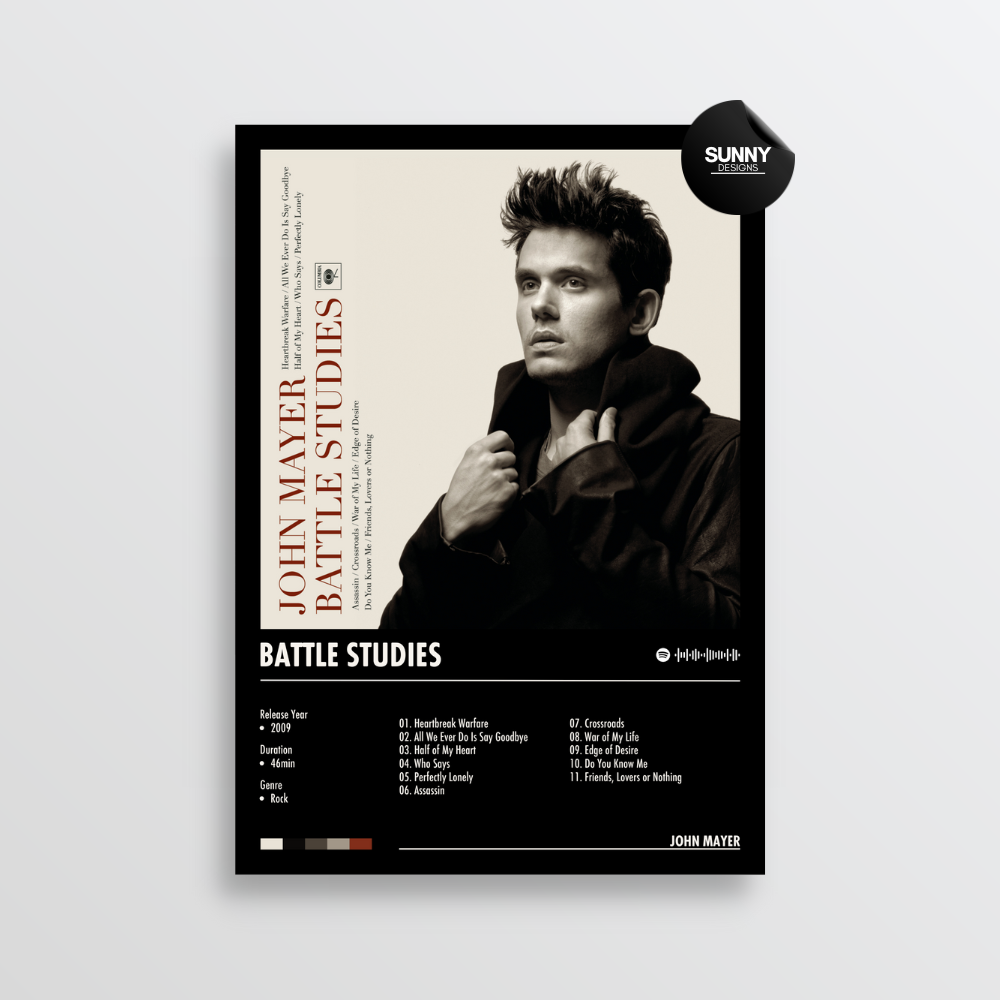 John Mayer Battle Studies merch custom album cover poster music poster personalized gifts poster mockup poster template album posters for wall Sunny Designs Poster 