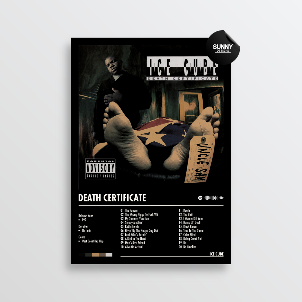 Ice Cube Death Certificate merch custom album cover poster music poster personalized gifts poster mockup poster template album posters for wall Sunny Designs Poster 