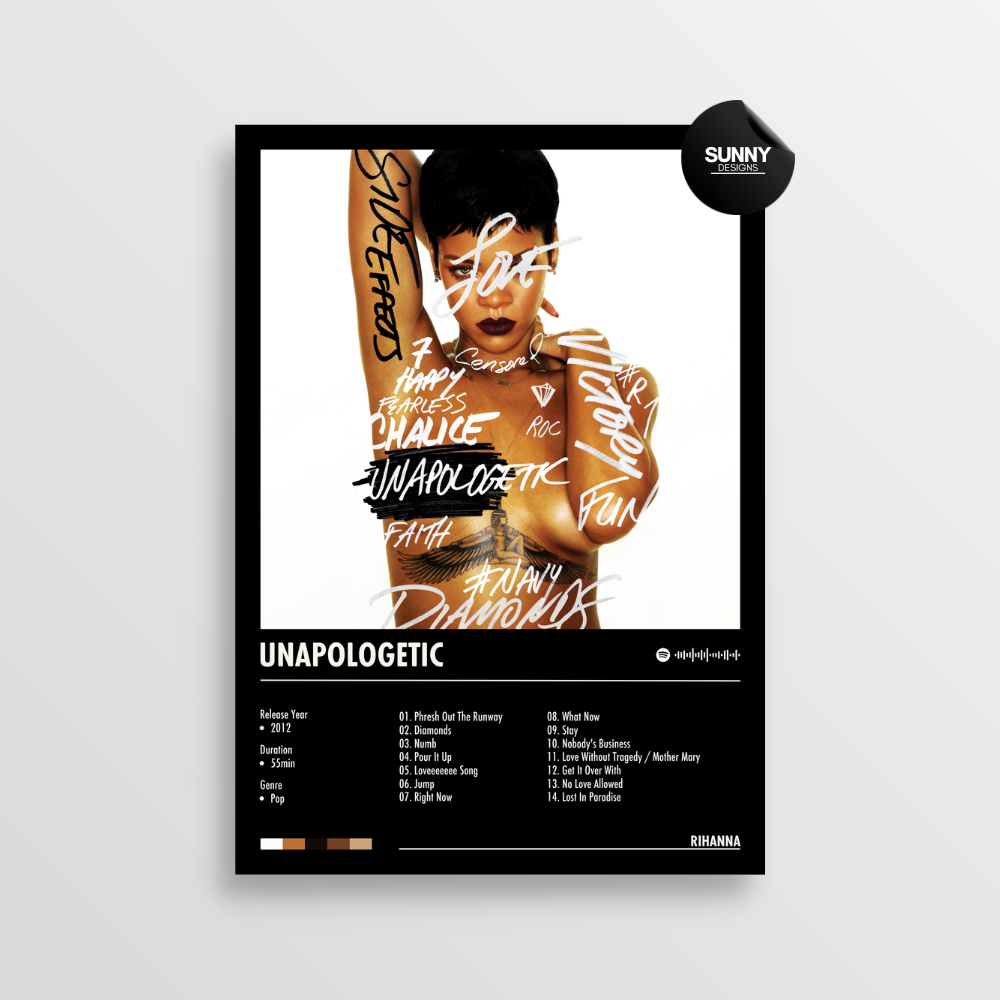 Rihanna Unapologetic merch custom album cover poster music poster personalized gifts poster mockup poster template album posters for wall Sunny Designs Poster 