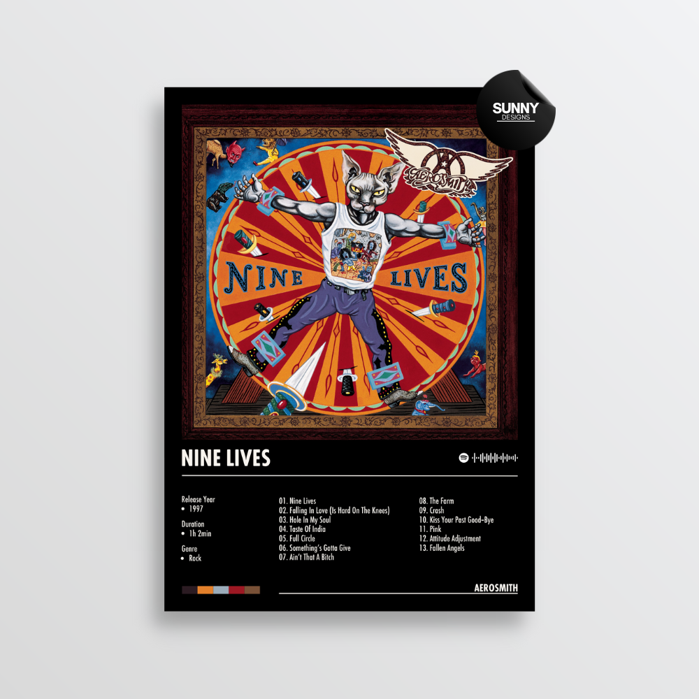 Aerosmith Nine Lives merch custom album cover poster music poster personalized gifts poster mockup poster template album posters for wall tracklist Sunny Designs Poster
