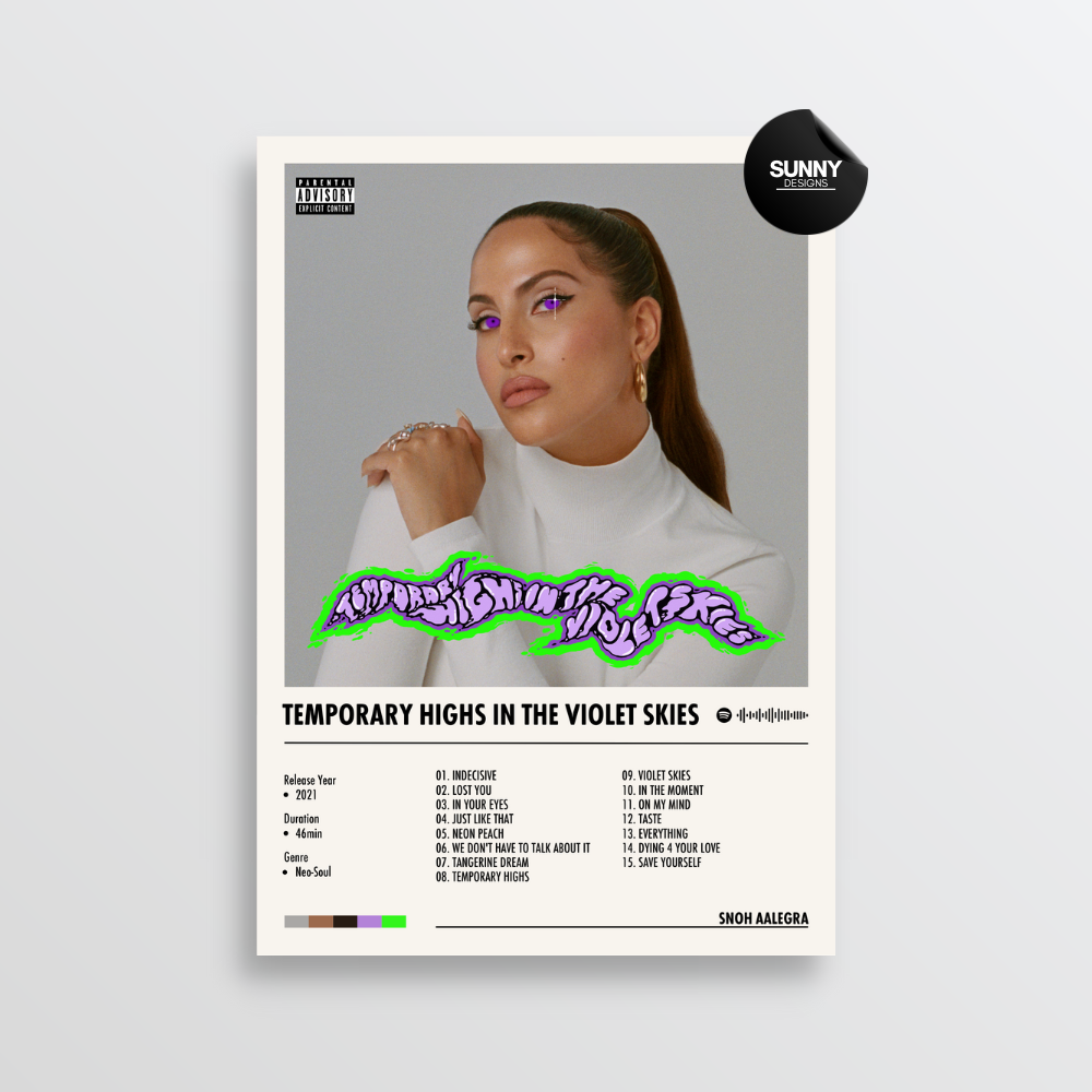 Snoh AalegrA TEMPORARY HIGHS IN THE VIOLET SKIES merch custom album cover poster music poster personalized gifts poster mockup poster template album posters for wall Sunny Designs Poster 