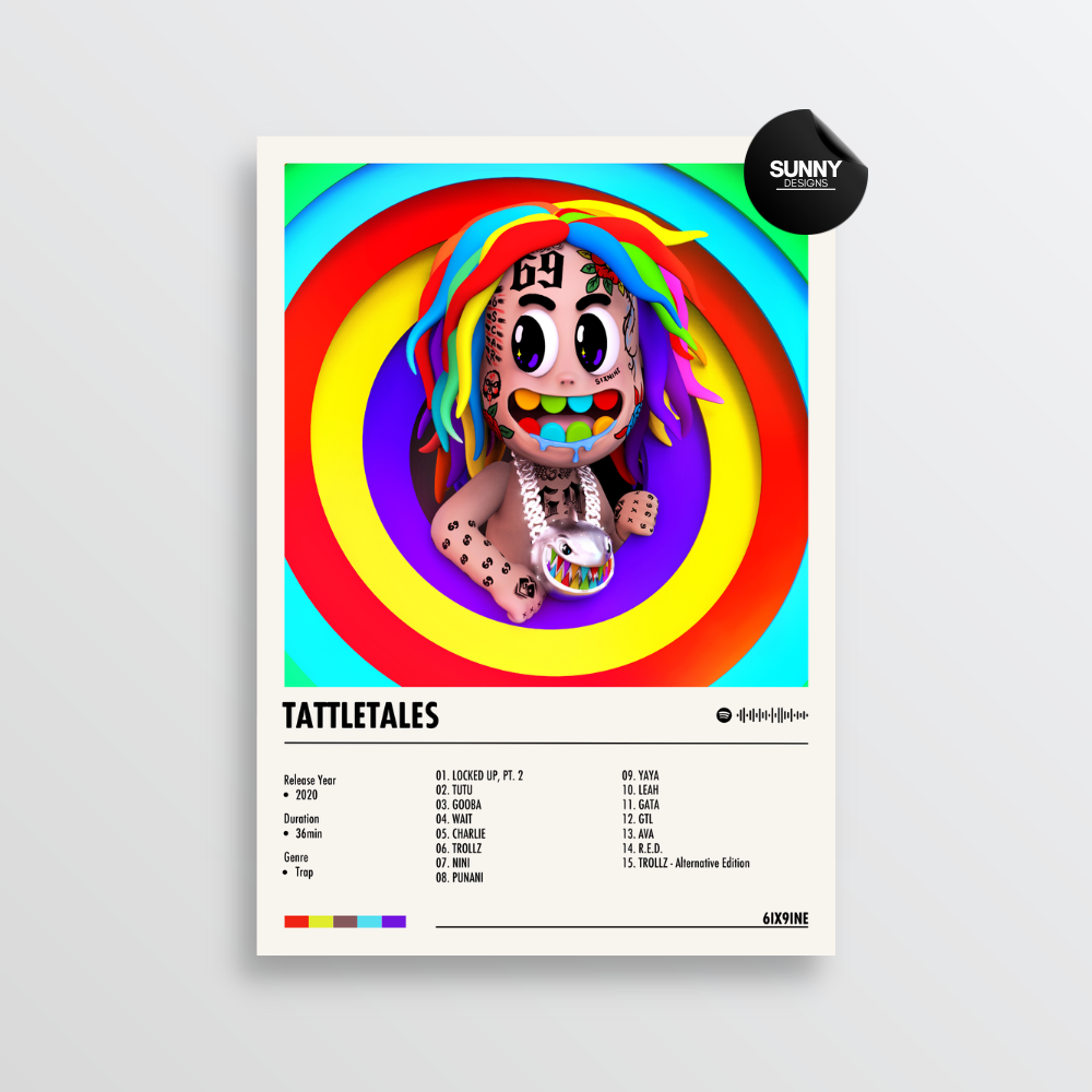 6ix9ine TattleTales merch custom album cover poster music poster personalized gifts poster mockup poster template album posters for wall Sunny Designs Poster 