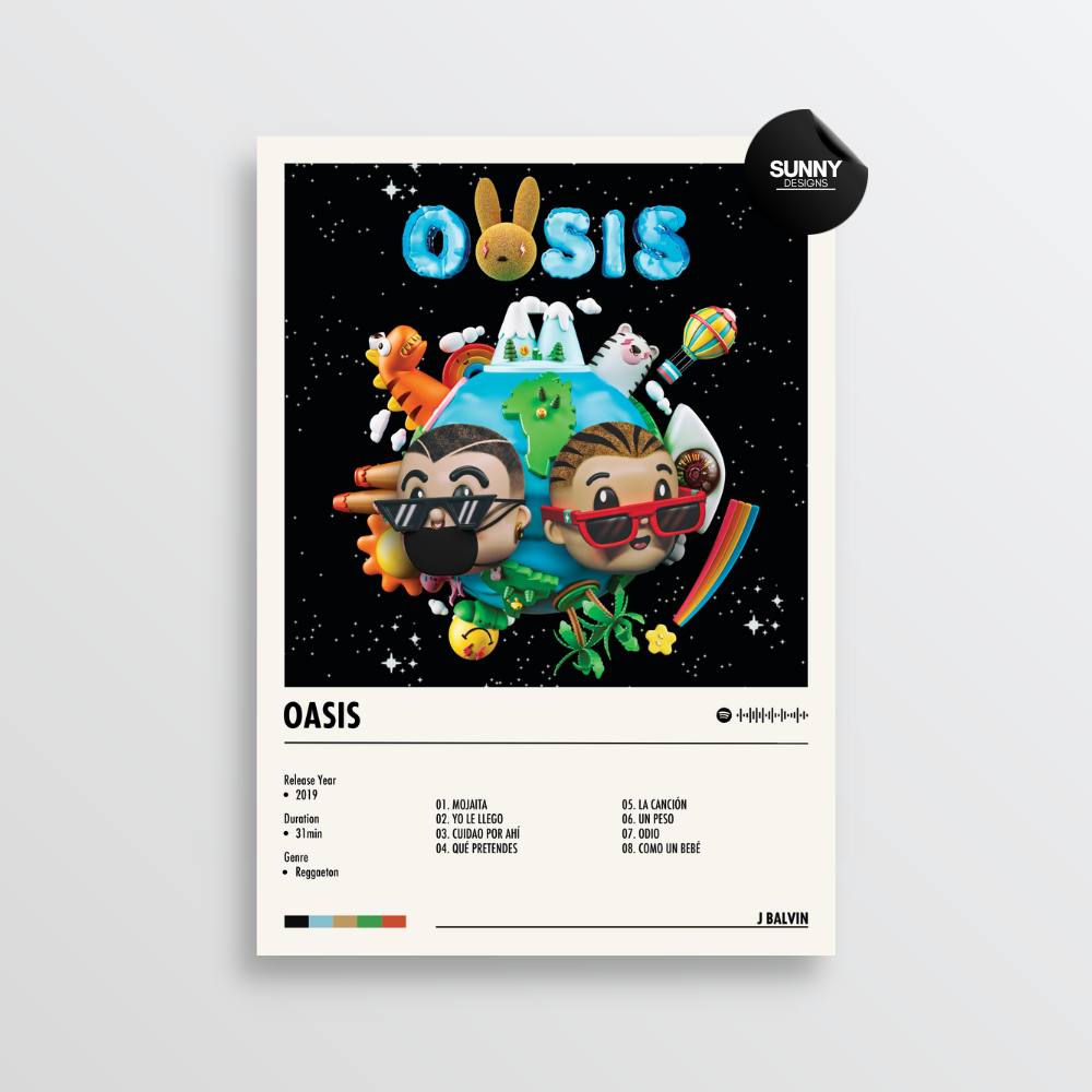 J Balvin OASIS merch custom album cover poster music poster personalized gifts poster mockup poster template album posters for wall Sunny Designs Poster 