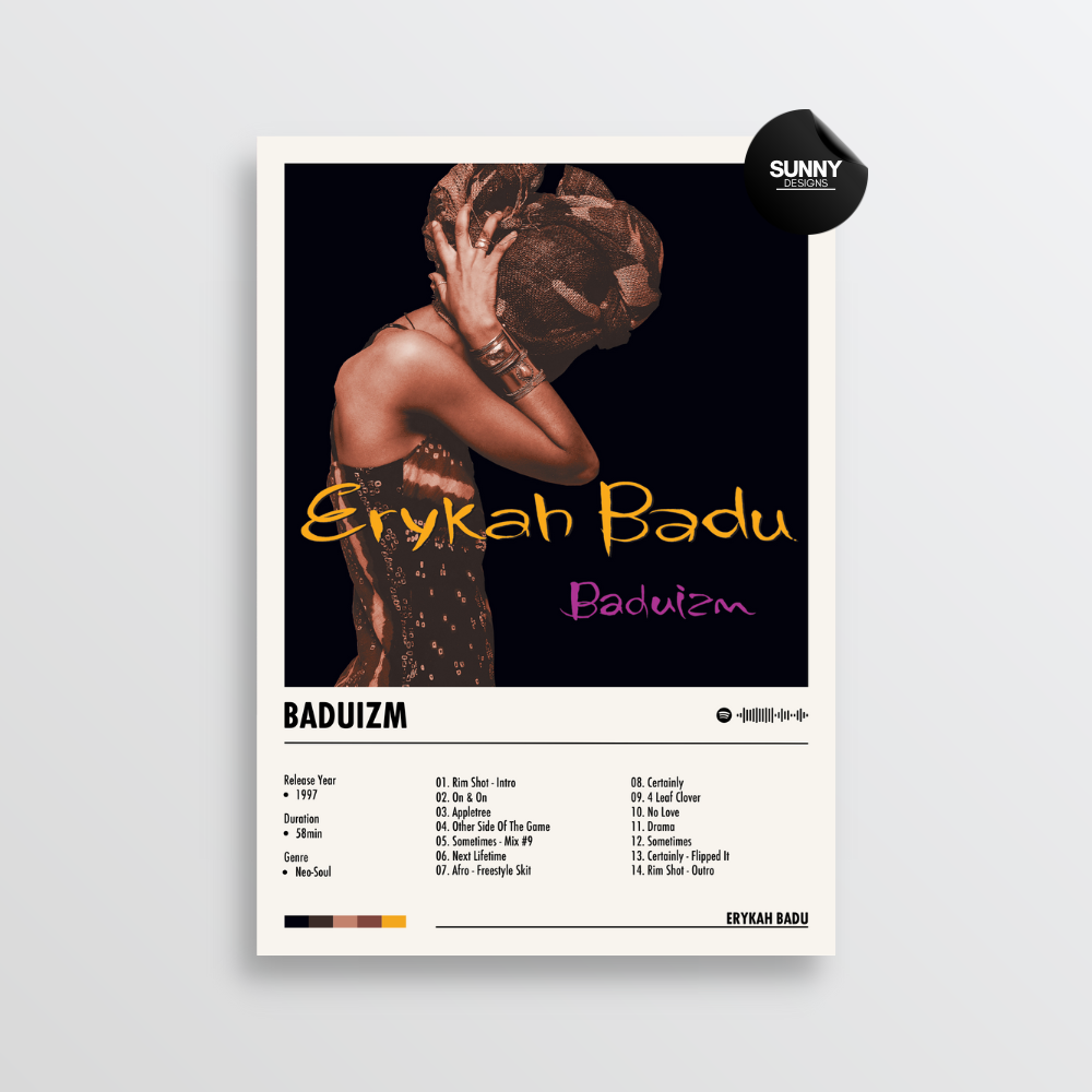 Erykah Badu Baduizm merch custom album cover poster music poster personalized gifts poster mockup poster template album posters for wall Sunny Designs Poster 