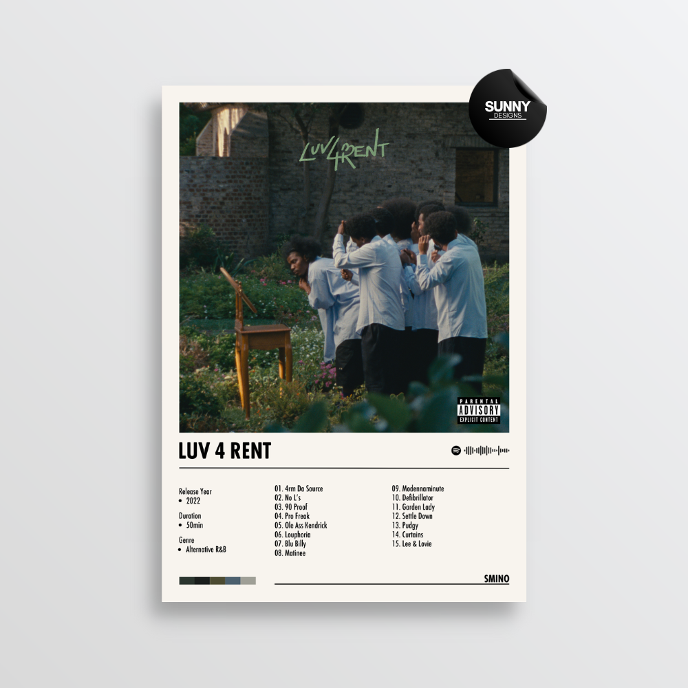 Smino Luv 4 Rent merch custom album cover poster music poster personalized gifts poster mockup poster template album posters for wall Sunny Designs Poster
