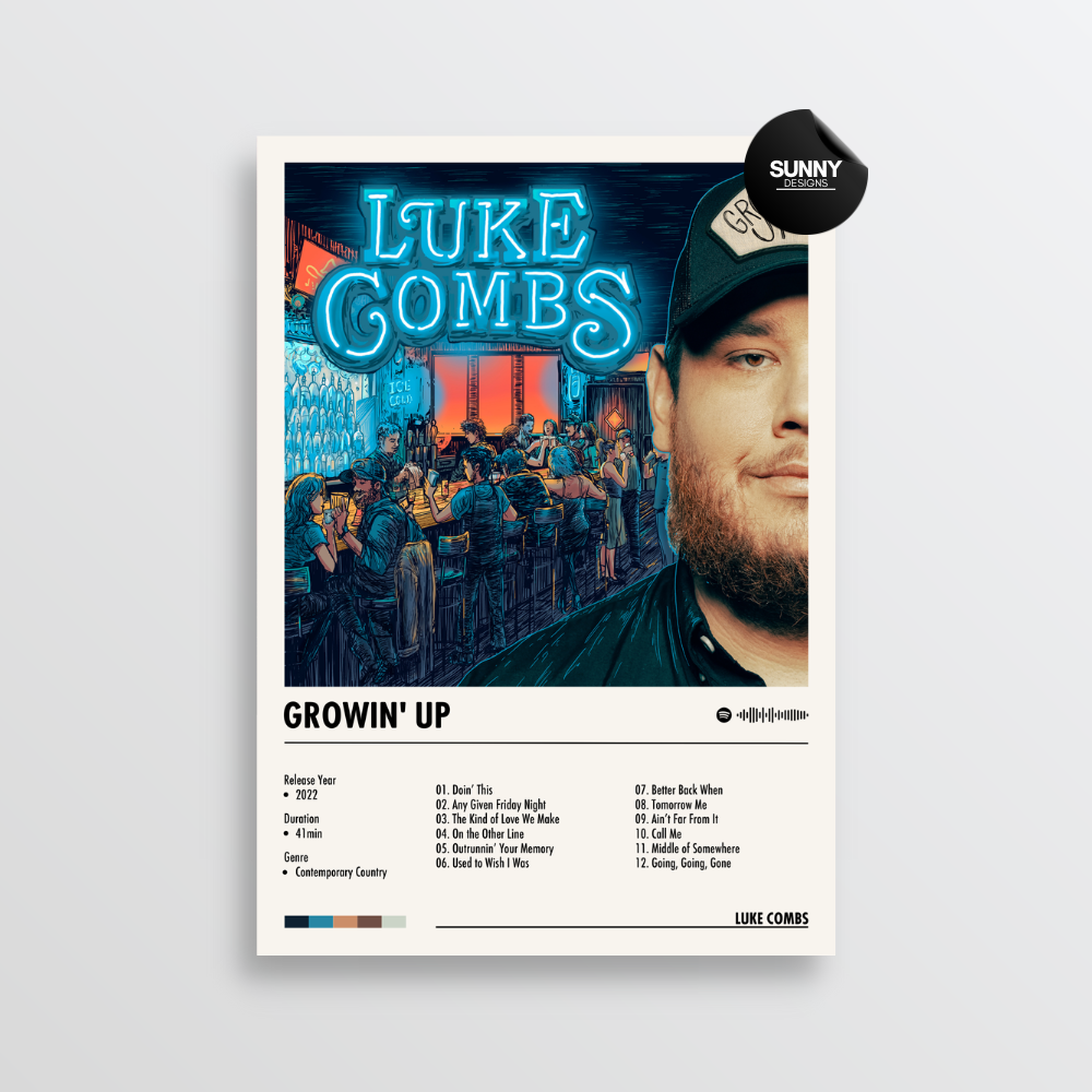 Luke Combs Growin Up merch custom album cover poster music poster personalized gifts poster mockup poster template album posters for wall tracklist Sunny Designs Poster
