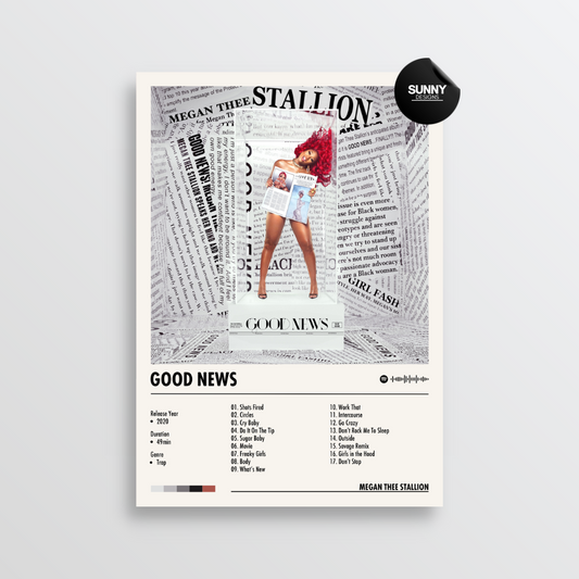 Megan Thee Stallion Good News merch custom album cover poster music poster personalized gifts poster mockup poster template album posters for wall tracklist Sunny Designs Poster
