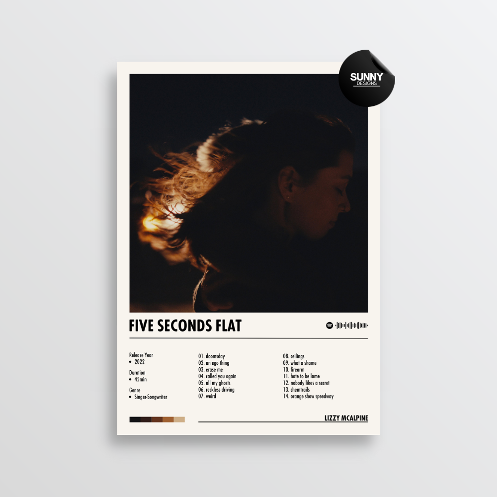 Lizzy McAlpine five seconds flat merch custom album cover poster music poster personalized gifts poster mockup poster template album posters for wall tracklist Sunny Designs Poster
